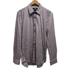 Butter Cloth Men's Size L Button Front Shirt Burgundy/White Plaid Cotton L/S euc